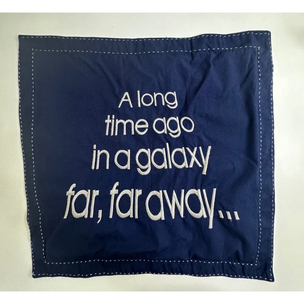 Pottery Barn Star Wars Pillow Sham A Long Time Ago... Blue Embroidered Clean